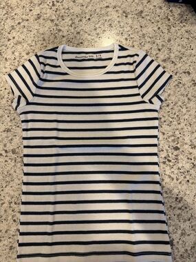 abercrombie kids White & Navy Striped Short Sleeve Tee